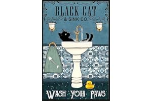 BIOPROCESS Black Cat Wash Your Paw Funny Cat Lover Gift Retro Vintage Bathroom Decor Poster Wall Art Decor Metal Sign Poster 8x12 inches