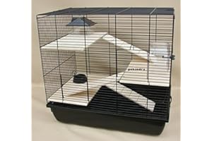 Interzoo Nagerkäfig, Hamsterkäfig, Käfig, Etagen-Käfig REX 3 schwarz Holzausstattung