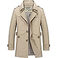 DAVID.ANN Men's Standard Length Polyester Cotton Windbreaker Notch Lapel Single Breasted Coat