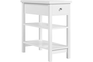 ‎YAHEETECH Yaheetech Wooden Side Table Bedside Table with 1 Drawer and 2 Storage Compartments High Night Console Sofa Table Coffee Table for Bedroom / Living Room White