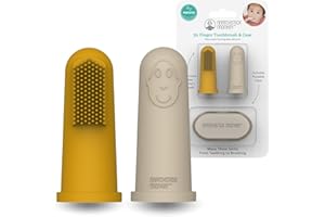 ‎MATCHSTICK MONKEY Matchstick Monkey Fingerzahnbürste für Babys ab 3 Monaten, 2er Set mit Aufbewahrungsbox, Silikon, BPA-frei, BioCote® antibakteriell, Zahnpflege unterwegs (Löwe & Giraffe)