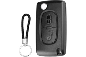 SLshiBo Funda para Llave de Coche 2 Botones Plegable Carcasa Mando Llave del Coche Compatible con Peugeot Partner 207 307 307sw 308 407 5008 y Citroën C3 C4 DS3 DS4 Berlingo (HU83 / CE0536)