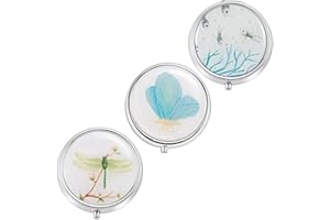 OHAODUO 3 portapillole rotonde in metallo con specchio, scatola per pillole da viaggio, 3 scomparti, portapillole per pillole da viaggio