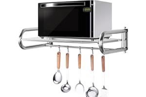 CUCUFA Etagère murale pour four à micro-ondes, 19.7"x14.4" Etagère murale pour four électrique Support mural pour micro-ondes en acier inoxydable Support pour four à micro-ondes avec crochets cuisine Maison