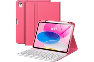 MoKo for iPad (A16) 11th Generation Case with Keyboard 11 inch 2025, iPad 10th Generation 10.9 inch Case with Pencil Holder, Multi-Angle Detachable Bluetooth Keyboard, Pink