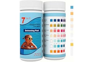 JOYZAKZAK 7 IN 1 Pool Teststreifen, 100 Stück Pool Tester,Spa Whirlpool Teststreifen, Wassertester für Pool Gesamthärte, Freies Chlor, Brom, Gesamtchlor und PH-Wert, Pool Ph Tester,Pool Zubehör
