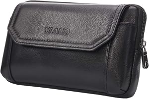 HEBETAG Xieben Sac de Taille en Cuir Vertical Porte-Monnaie Cigarette Hanche Ceintures Boucles de Téléphone Portable Sac Banane Multi-usages Voyage Noir