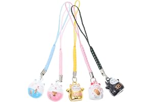 TOYANDONA Japanischer Maneki Neko Glückskatze Handyanhänger Kupfer Winkekatze Schellen Glöckchen Handyschmuck für DIY Schlüsselanhänger Auto Tasche Geldbörse Rucksack Glücksanhänger Deko 5 Stück