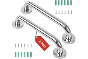 BUUMIN 2 Pcs Stainless Steel Staircase Handrail, 40cm Non-Slip Bathroom Grab Bar, 17in Staircase Handrail Indoor Outdoor Handrail, Silver Brackets for Bathtub,Toilet,Kitchen, Elderly, Kids and Disability