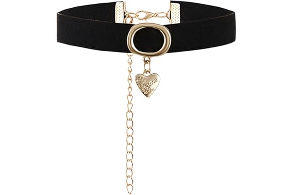 JewelryWe Bijoux Collier Femme Chaîne Ras du Cou Étendue Coeur Anneaux Croix Velours Alliage Fantaisie Choker pour Femme Filles Couleur Noir Or