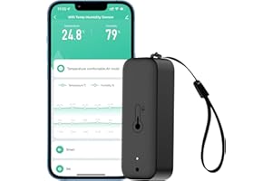 PHOVOLT Wi-Fi Smart Thermometer Hygrometer: Wireless Temperature Humidity Sensor with App Alerts, Data Storage Export, Waterproof Remote Monitor for Cellar Greenhouse, Compatible with Alexa (1 Pack)