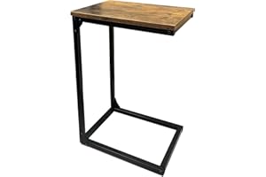 MAENGRE C-Shaped Side Table, with Metal Frame, Coffee Table, Bedside Table, Sofa Side Table, for Living Room, Bedroom, Rustic Brown 29x38x59CM