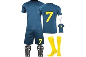 yumcute Football Kits for Kids No.7 Football Kits No.10 Football Kit Football Training Set Shirts Shorts Socks Guard Plate and Keychain 23/24 Home Away Soccer Jerseys Gifts for Boys Girls Children