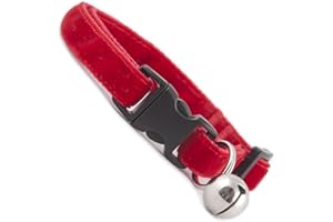 COOL CAT COLLARS Cherry Red Double Velvet Soft Cat Collar. Beautiful cat safety collars with bell available in a range colours made in the UK from velvet ribon, purrfect for your kitty