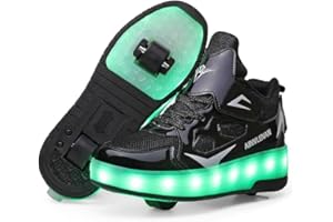 HUSK'SWARE HUSKSWARE Kids Shoes with Wheels – 2-Wheel Roller Trainers for Boys Girls, LED Light-Up USB Rechargeable Retractable Sneakers, Outdoor Sports Skating Shoes EU 27-40 Black Pink Gold Silver White