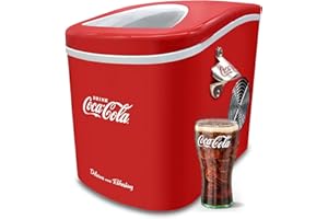 Salco Coca Cola Kostkarka do lodu – kompaktowa kostkarka do lodu z 2 rozmiarami kostek lodu, 12 kg lodu w ciągu 24 godzin, automatyczna funkcja ostrzegawcza, design retro w kolorze czerwonym