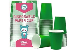Yuxitia Lot de 60 gobelets jetables en carton vert pour fête de mariage, pique-nique, barbecue, voyage et événement, 236 ml (vert)