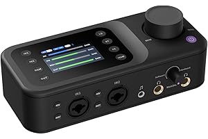 NearStream Audio Interface with Pro Preamp/Dual XLR or 6.35 mm Audio Port/48V Phantom Power/Bluetooth/LCD Screen,Portable Audio Mixer for Podcasters/Guitarists/Producers on PC/Mac AMIX40U