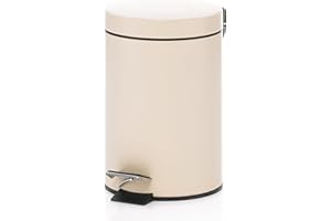 kela bidone cosmetico beige 3l, bidone a pedale in metallo per il bagno, bidone per i rifiuti del bagno con contenitore interno e maniglia per il trasporto, MONACO, bidone per i rifiuti beige opaco