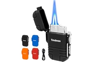 TMDWON Torch Lighter Butane Lighter Waterproof Double Jet Lighter for Hiking Camping, Black (No Butane)