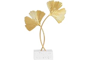 ‎MIYSTN Miystn deko Wohnzimmer, Ginkgoblatt-Metallskulptur Wohnzimmer deko modern, exquisit Marmorsockel Dekoration Wohnzimmer, stilvoll, elegant und Leichter Luxus Gold deko