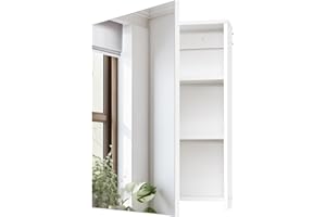 CHOEZON Bathroom Medicine Mirror Cabinet, Wall-Mounted Bathroom Vanity with Mirror, Medicine Cabinet with Storage Function, Hanging Storage Cabinet, Adjustable Shelves, White