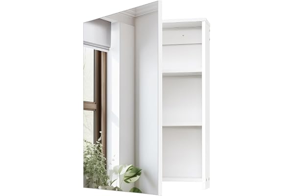 CHOEZON Badrumsmedicinsk spegelskåp, 45 x 60 cm, Väggmonterad Badrumsskönhet med spegel, Badrumsmedicinsk skåp med förvaringsfunktion, Väggmonterat förvaringsskåp, Justerbara hyllor, Vitt
