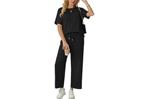 GRECERELLE Tenue deux pièces aéroport pour femme ensemble complet d'été à manches courtes décontracté col rond manches courtes et pantalon de jogging avec poches