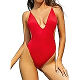 SHEKINI Costume da Bagno per Donna Intero Profondo Scollo a V Monokini Beachwear Regolabili Backless Alto Cut Brasiliana Peri
