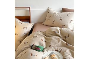 ‎LANQINGLV Lanqinglv Bettwäsche 135x200 Kinder Dackel Hellbraun Braun Bettwäsche Mädchen Jungen aus Microfaser,ÖKO-TEX Bettwäsche Set - Weiche Bettbezug mit Reißverschluss und 1 Kissenbezug 80x80 cm