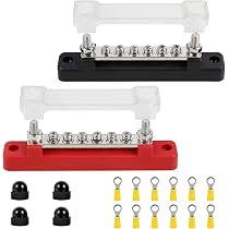 Paire De Barres De Masse (Bus) 4 Bornes M6 Avec Couvercle - Pour Camping-car, Bateau, Voiture, Câblage électrique Porte Fusible 12v