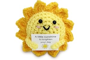 ONPERPOE Positive Sonne mit Inspirierender Karte Positive Geschenke Pocket Hug Sonne Emotional Support Strickpuppe aus Wolle Handgefertigt Gehäkelt Geschenke für Frauen Geburtstag Weihnachten Häkelsonne