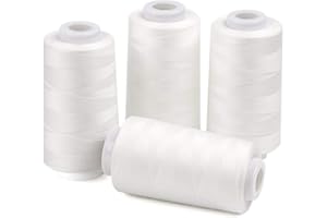 ilauke Fils à Coudre 4pcs 11000m Bobines de Fils à Coudre Fil Surjeteuse pour Couture à la Main ou à la Machine en Polyester-Blanc 3000 Yards