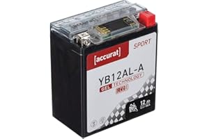 ‎ACCURAT Accurat Motorradbatterie YB12AL-A - 12V, 12Ah, 180A, rüttelfest, wartungsfrei, LCD Display - Starterbatterie, Gel Batterie in Erstausrüsterqualität für Rasentraktor, Roller, Motorrad, Quad