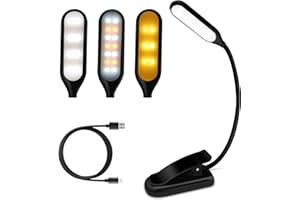 ‎AMMTOO Leselampe Buch Klemme, Buchlampe mit 14 LEDs, 3 Farben und Stufenlose Dimmmodi, 360°Flexibel USB Wiederaufladbare Buchlampe LED Klemmleuchte,1800K-6500K für Notenständer, Nachtlesen, Büro, Buch