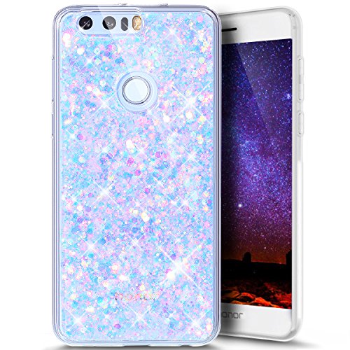 Huawei Honor 8 Hülle,Silikon Schutzhülle für Huawei Honor 8,Huawei Honor 8 Bling Hülle,Ukayfe Luxus Schön Shiny Glänzend Glitzer Weiche TPU Abdeckung Crystal Silikon Tasche Schutzhülle Shinning Strass Rückseite Hülle Etui Cover für Huawei Honor 8 (Rosa Blau)