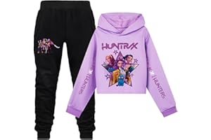 AYOrpeg Hoodie Huntr/x Set Anime Kurzpullover Jogginghose für Mädchen Huntr/x Streetwear Freizeit Outfit Bedruckter Hontrix Pulli Pullover Jogginghose Trendiges K-K-Pop Fan Set