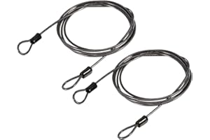 TOP-VIGOR 2Pcs Security Steel Cable, 2.5mm x 1.5m / 4.92ft Coated Safety Wire Rope Double Loop Flexible Security Cable Lock for Outdoor Travel Luggage Bike, Black