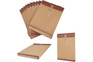 HAOZAIKEJI Lot de 10 enveloppes en papier kraft de grande capacité - Pochette Porte Document - Format A4 - 34 x 24 cm - Avec fermeture à bouton - Pour bureau, école - Marron