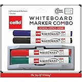 Cello Whitemate Whiteboard Markers | Set of 4 Markers and 1 Duster | 4 Assorted Ink Colours | Marker Pens with Easily Refilla