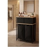 miyuhome Metal Kızaklı &Ccedil;amaşır Sepeti 2 Adet Saklama Kutulu 2X40 LT Kirli Sepeti B&uuml;y&uuml;k Boy Raflı Kirli Sepeti Siyah 60 x 100