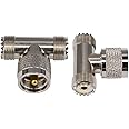 Boobrie UHF Triple T Shape Adapter UHF PL-259 Male Plug to Dual UHF Female SO239 Jack 3 Way UHF Splitter RF Coax Connector for CB Ham Radio/Antenna/Broadcast/Scanner/WiFi Pack of 2