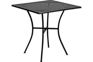 Flash Furniture 28SQ Steel Patio Table, Stainless Steel, Black, 28" Square