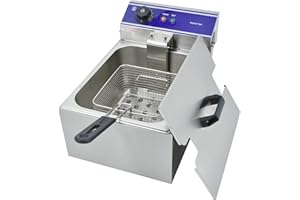 MOOTACO Friteuse électrique Professionnelle Inox unique réservoir 6L Huile, 3000W, 1 Paniers à Friture avec Poignée en Caoutchouc
