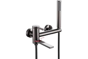 INEX Europa Bateria Monomando do wanny i prysznica Stal nierdzewna Model ED555BSGRY Ręczny telefon pod prysznic Cylindryczny ABS Flexo 175 cm, Uchwyt obrotowy (Szary)