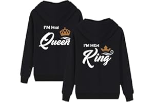 KMCOJIA Her King His Queen Couple Hoodie,Long Sleeve Thick His & Hers Pullover Hooded Sweatshirt with Pocket(Pack of 1)