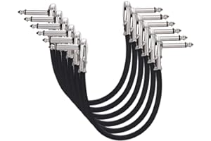Amazon Basics Auxiliaire Câble Patch Guitare pour Pédales d'Effets, Microphones, Consoles de Mixage, Amplificateurs, Connecteur Angulaire de 6,35 mm, Bloque Interférences, lot de 6, 15 cm, Noir