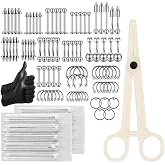 ATOMUS Piercing Set 5 x 14G + 5 x 16G Piercing Needles Stainless Steel Belly Button Bars & Piercing Tool Jewellery & Banana Bells