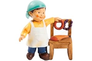 Acan Tradineur - Figura de Carnicero Naïf para Belén, marmolina, Figura de Oficio Decorativa para Nacimiento, Pesebre, Navidad, Adorno Tradicional - 9,5 x 8,5 x 3 cm