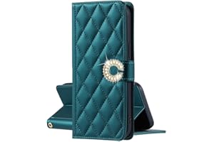 EuoDuo for Samsung Galaxy S22 Plus Wallet Case PU Leather Wristlet Mobile Phone Bag Women Diamond Pattern Glitter Buckle Closure Card Holder Flip Cover - Olive Green